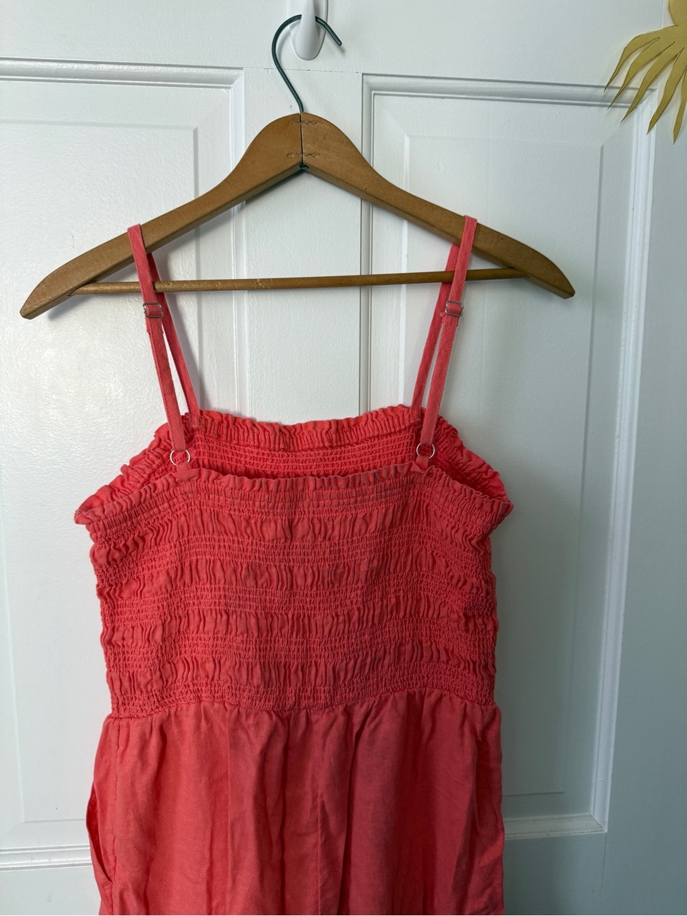 Bright Coral Linen Blend Jumpsuit - Picture 3 of 6